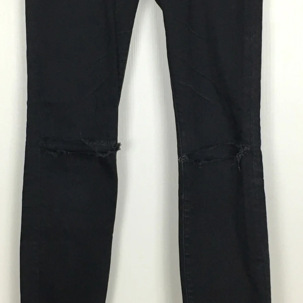 Madewell 8” Skinny‎ Black Jeans Rip Knee Raw Hem 26